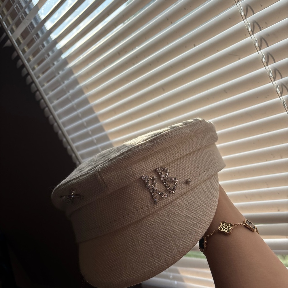 Chic Cream Cap with Rhinestone Details